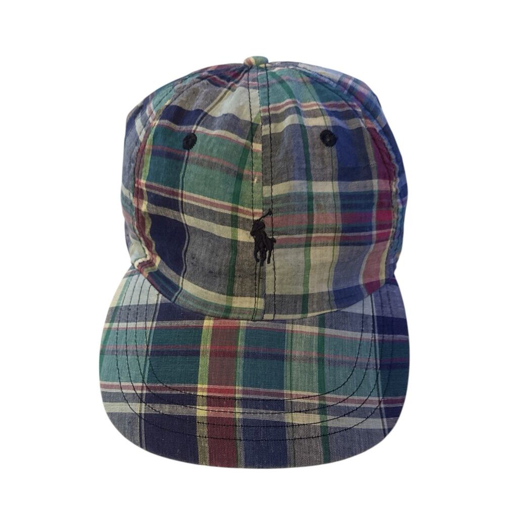 Ralph Lauren Cap Madras Plaid Patchwork Blue Pony Preppy Baseball Hat Adj - Picture 4 of 11